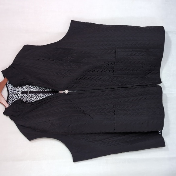 Handmade Quilted Reversible Zip Vest Black White Geometric Pattern Plus Size - Picture 4 of 7